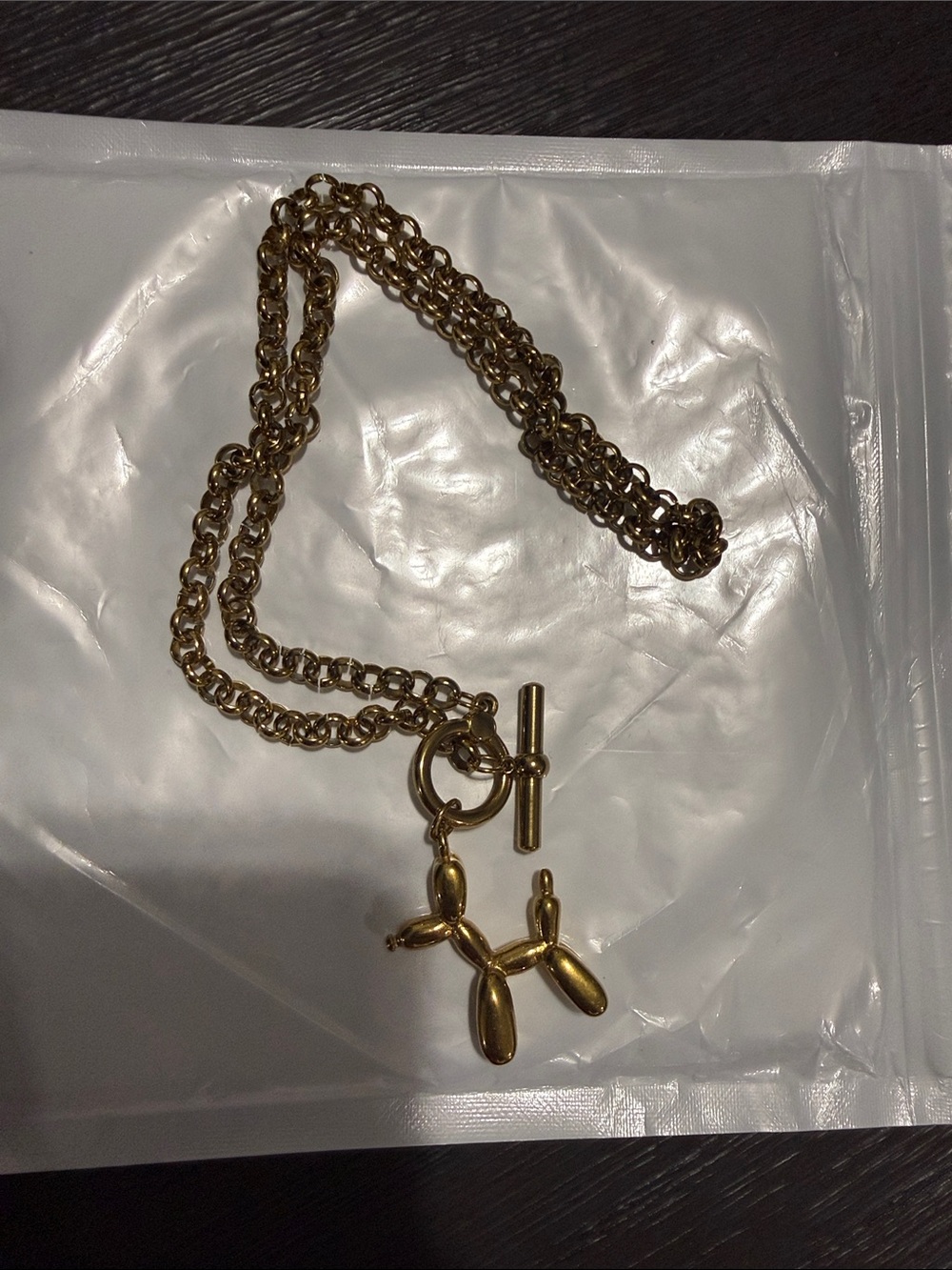 Gold Balloon Dog Charm Necklace with Toggle Clasp - Women's Jewelry